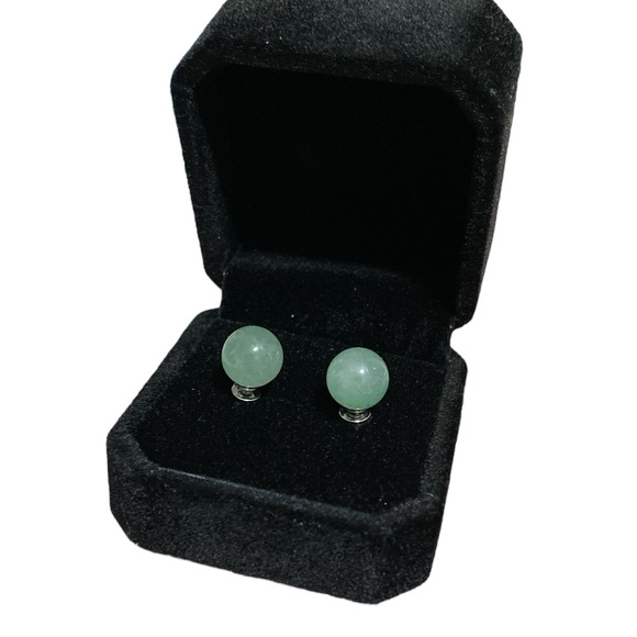 Stones by Jewelry - Genuine Green Aventurine Natural Stone Stud Earrings with Giftbox